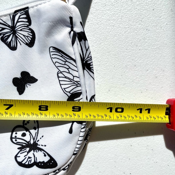 White Butterfly Shoulder Bag Y2K Mini Purse Zip Closure - Picture 7 of 7